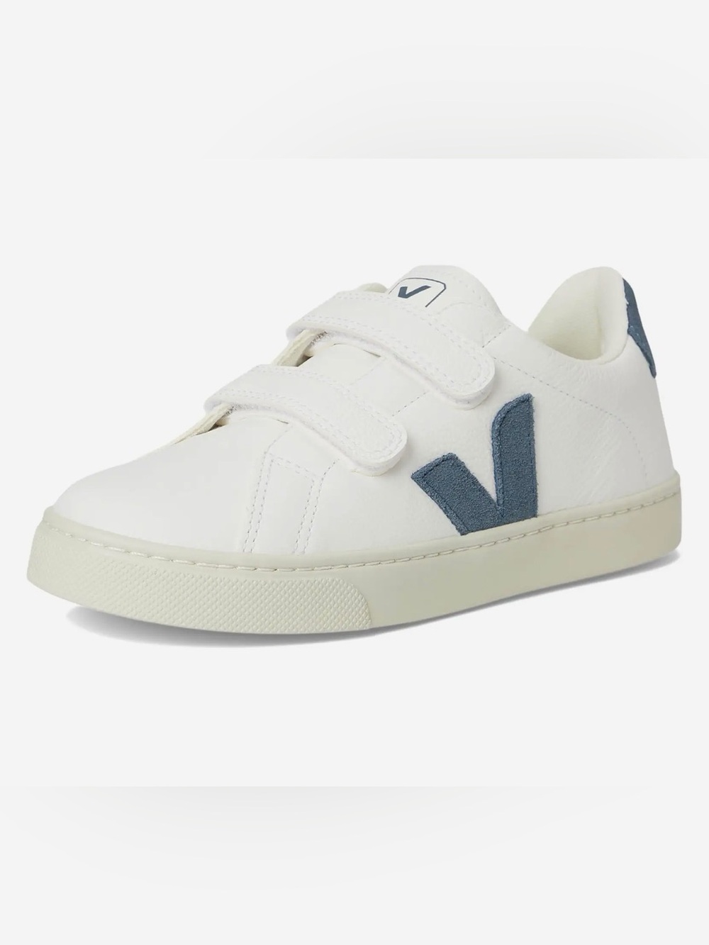 Veja - Kids Velcro Esplar Leather Sneaker - White w/Blue V Logo - Size: US 1